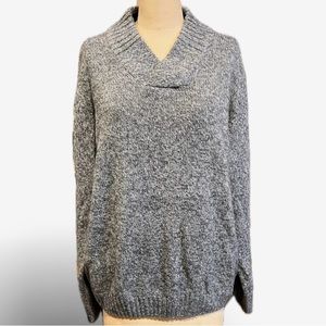 VINTAGE charcoal heather gray shawl collar v neck sweater David Taylor‎ 90s